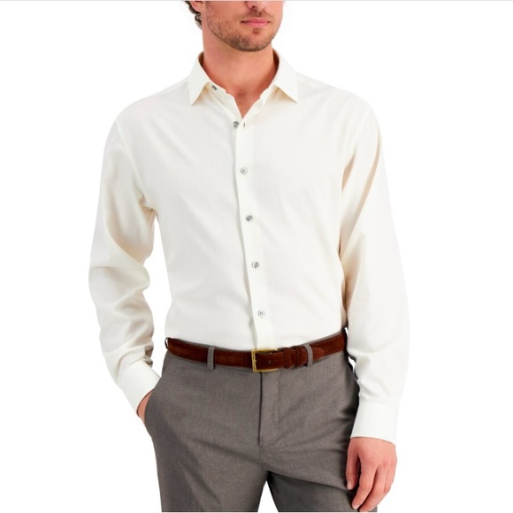 Alfani Men's Regular Fit 2-Way Stretch Herringbone Dress Shirt - Picture 1 of 3